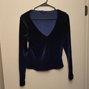Moda International Deep Blue Velvet Long Sleeve Top